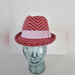 BCBGeneration Pink and Red Chevron Angora Blend With Lilac Bow Fedora Hat